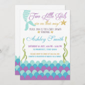 Zeemeermin onder het Zee Twins Baby shower Invitat Kaart (Voorkant / Achterkant)