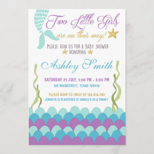 Zeemeermin onder het Zee Twins Baby shower Invitat Kaart