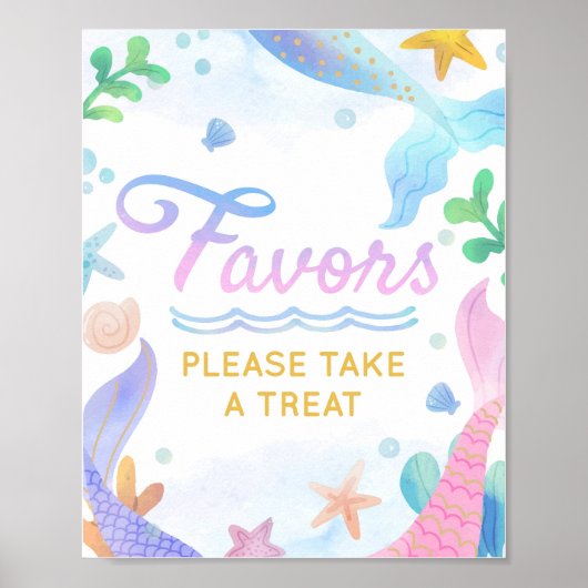 Zeemeermin onder het Zee van de geboorte Party Fav Poster (Voorkant)