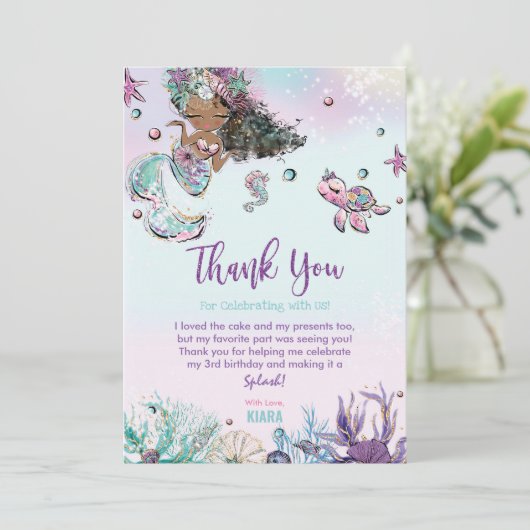 Zeemeermin Onder het Zee Verjaardag Baby shower Af Bedankkaart (Staand voorkant)
