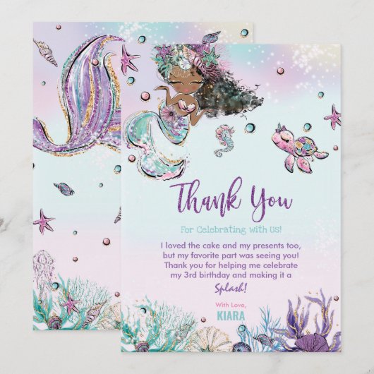 Zeemeermin Onder het Zee Verjaardag Baby shower Af Bedankkaart (Voorkant / Achterkant)