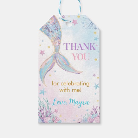 Zeemeermin onder het Zee Verjaardag Dank u Cadeaulabel (Voorkant)