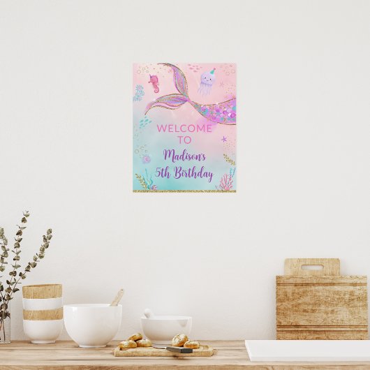 Zeemeermin onder het Zee Verjaardag Welkom Poster (Keuken)