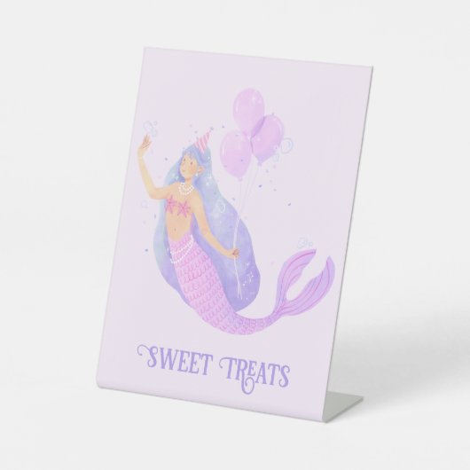 Zeemeermin Onder het Zee Verjaardagsfeestje Zoete  Reclamebord Met Voetstuk (Voorkant)