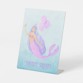 Zeemeermin Onder het Zee Verjaardagsfeestje Zoete  Reclamebord Met Voetstuk