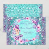 Zeemeermin onder het Zee Verjaardagsfeestuitnodigi Kaart (Voorkant / Achterkant)