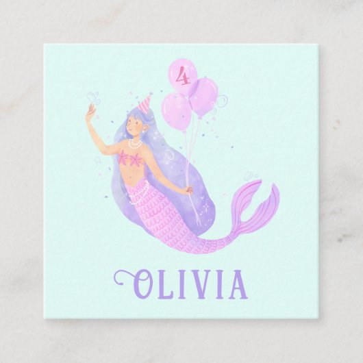 Zeemeermin Onder het Zee Verjaardagsmeisje Leeftij Informatiekaartje (Voorkant)