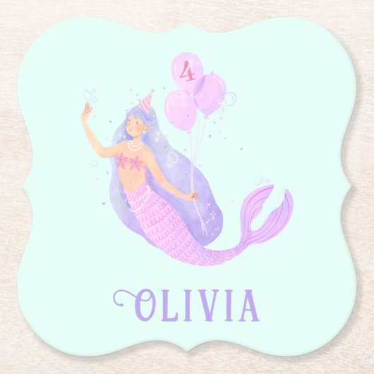 Zeemeermin Onder het Zee Verjaardagsmeisje Leeftij Kartonnen Onderzetters (Voorkant)