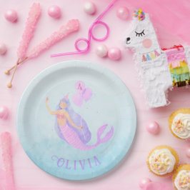 Zeemeermin Onder het Zee Verjaardagsmeisje Leeftij Papieren Bordje