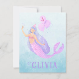 Zeemeermin Onder het Zee Verjaardagsmeisje Leeftij RSVP Kaartje