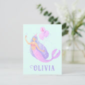 Zeemeermin Onder het Zee Verjaardagsmeisje Leeftij RSVP Kaartje (Staand voorkant)