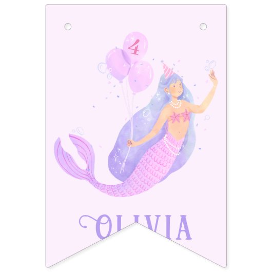 Zeemeermin Onder het Zee Verjaardagsmeisje Leeftij Vlaggetjes (Eerste vlag)
