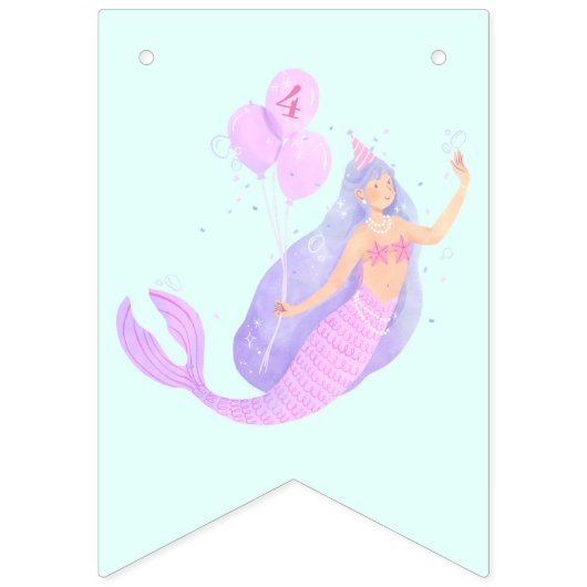 Zeemeermin Onder het Zee Verjaardagsmeisje Leeftij Vlaggetjes (Eerste vlag)