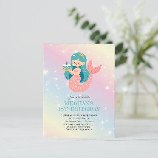 Zeemeermin onder het zee verjaardagsuitnodiging Br Briefkaart (Staand voorkant)