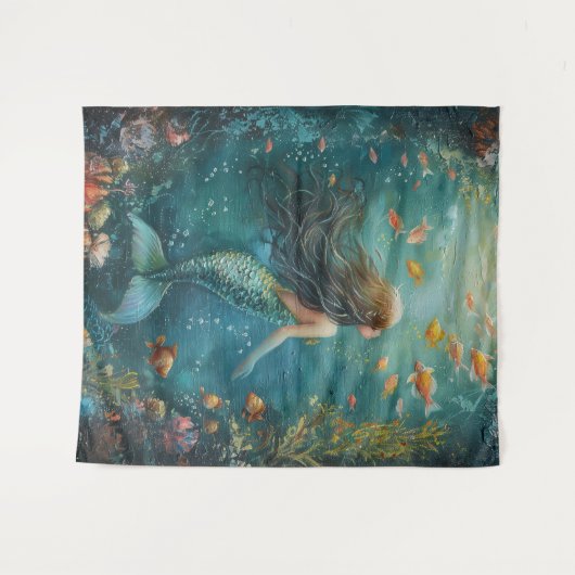 Zeemeermin onder het Zee Wandkleed (Voorkant (horizontaal))