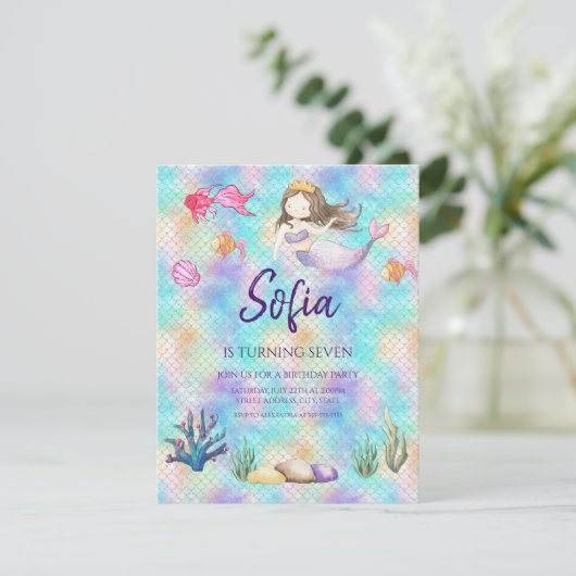 Zeemeermin onder het Zee Water Birthday Invitation (Staand voorkant)