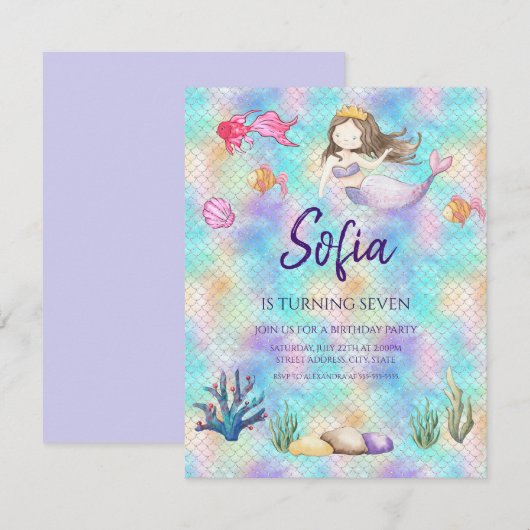 Zeemeermin onder het Zee Water Birthday Invitation (Voorkant / Achterkant)