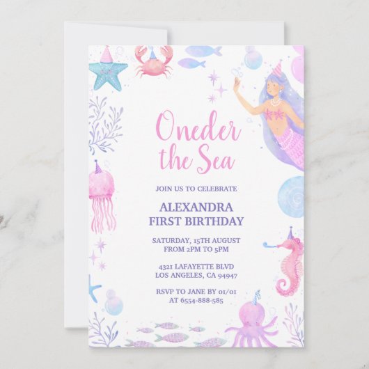 Zeemeermin Onder Het Zee Waterverf Meisje 1e Verja Kaart (Voorkant)