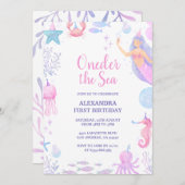 Zeemeermin Onder Het Zee Waterverf Meisje 1e Verja Kaart (Voorkant / Achterkant)