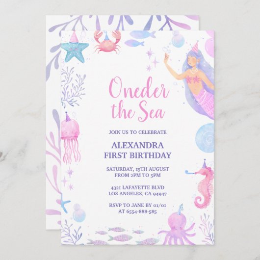 Zeemeermin Onder Het Zee Waterverf Meisje 1e Verja Kaart (Voorkant / Achterkant)