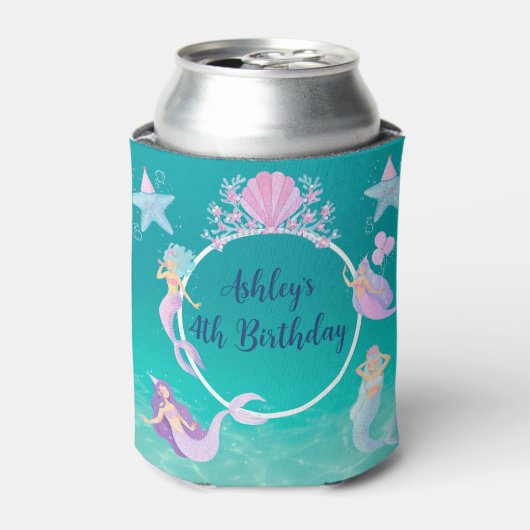 Zeemeermin onder het zee waterverf oceaan kinder p blikjeskoeler (Blikje Voorkant)