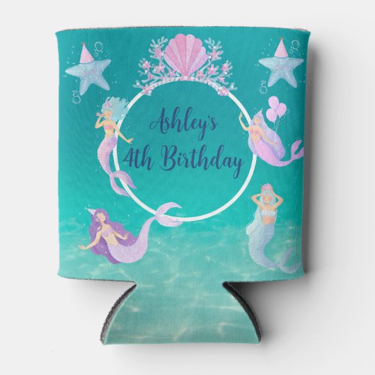 Zeemeermin onder het zee waterverf oceaan kinder p blikjeskoeler (Voorkant)