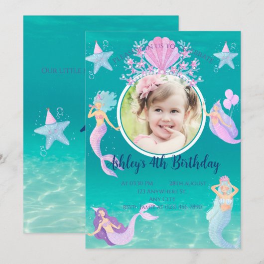 Zeemeermin onder het zee waterverf oceaan kinder p kaart (Voorkant / Achterkant)