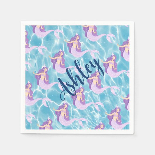 Zeemeermin onder het zee waterverf oceaan kinder p servet (Voorkant)