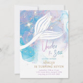 Zeemeermin onder het Zee Waterverf Verjaardag Kaart (Voorkant)