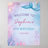 Zeemeermin onder het Zee Waterverf Verjaardag Welk Poster (Voorkant)