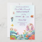 Zeemeermin onder het Zee Waterverf verjaardagsfees Kaart (Voorkant)