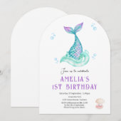 Zeemeermin Onder het zee witte verjaardagsuitnodig Kaart (Voorkant / Achterkant)
