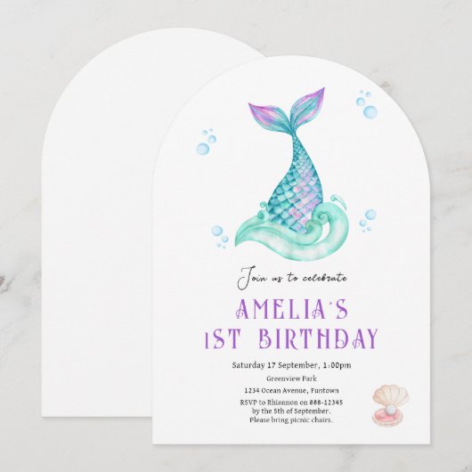 Zeemeermin Onder het zee witte verjaardagsuitnodig Kaart (Voorkant / Achterkant)