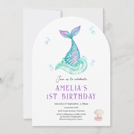 Zeemeermin Onder het zee witte verjaardagsuitnodig Kaart (Voorkant)