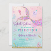 Zeemeermin onder het Zee Zwembad Party Verjaardag Kaart (Voorkant)