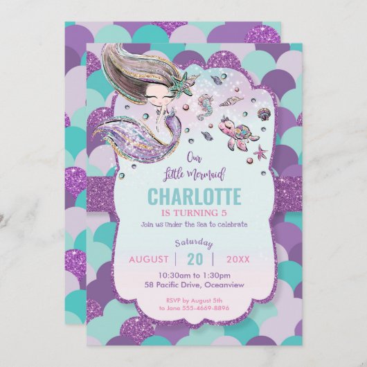 Zeemeermin Onder het Zee Zwembad Verjaardagsfeest  Kaart (Voorkant / Achterkant)