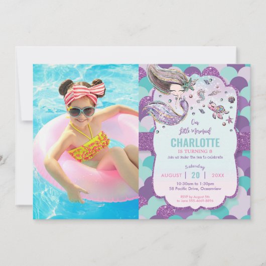 Zeemeermin onder het Zee Zwembad Verjaardagsfeestf Kaart (Voorkant)