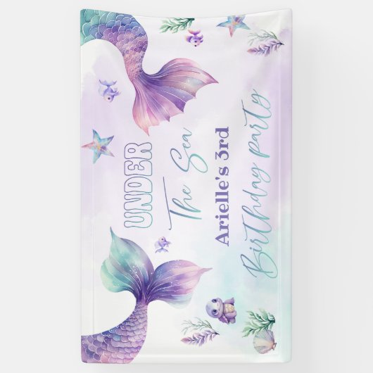 Zeemeermin Onder het Zee zwembad verjaardagsfeestj Spandoek (Verticaal)