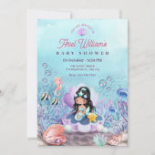 Zeemeermin onder het zeeen baby shower kaart (Voorkant)