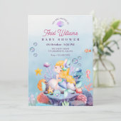 Zeemeermin onder het zeeen baby shower kaart (Staand voorkant)