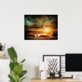 Zeemeermin onder Moon Sterrennacht Mystical Poster (Thuiskantoor)