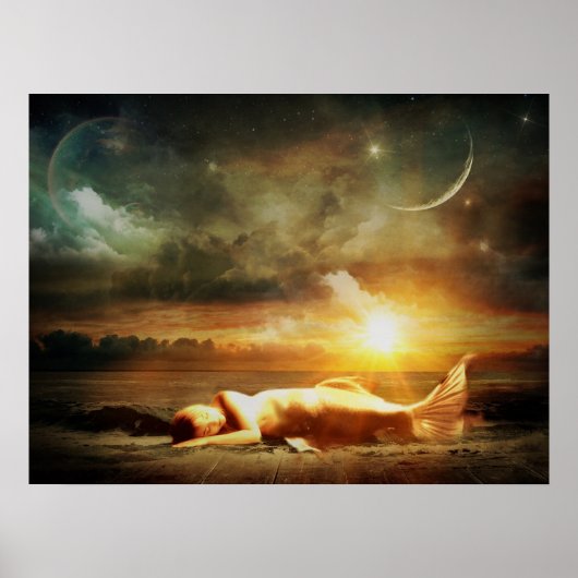 Zeemeermin onder Moon Sterrennacht Mystical Poster (Voorkant)