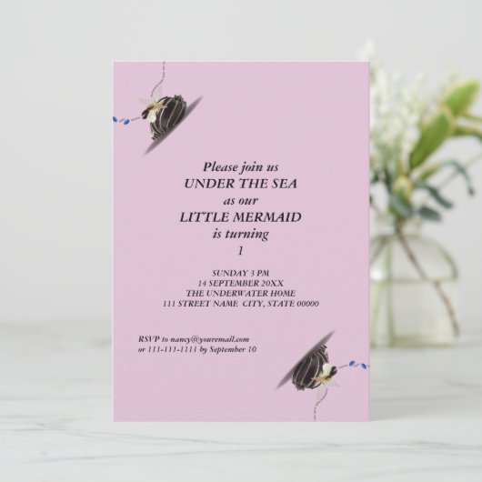 Zeemeermin onder zee 1 verjaardagsfeestje strand kaart (Staand voorkant)