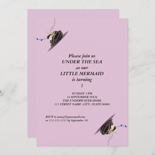 Zeemeermin onder zee 1 verjaardagsfeestje strand kaart (Voorkant / Achterkant)