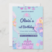 Zeemeermin onder Zee 1e verjaardagsuitnodiging Kaart (Voorkant)