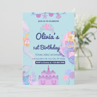 Zeemeermin onder Zee 1e verjaardagsuitnodiging Kaart