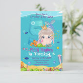 Zeemeermin onder Zee 5e verjaardag uitnodiging (Staand voorkant)