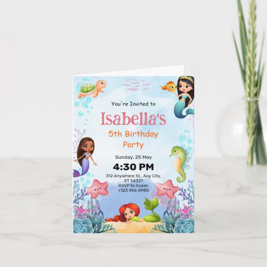 Zeemeermin Onder Zee 5e Verjaardagsfeestje Vouwkaa (Voorkant)