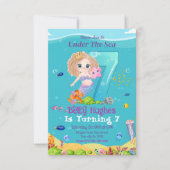 Zeemeermin onder Zee 7e verjaardag uitnodiging (Voorkant)