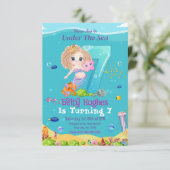 Zeemeermin onder Zee 7e verjaardag uitnodiging (Staand voorkant)